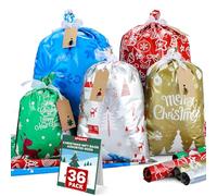 XPCARE 36Pcs Christmas Wrapping Gift Bags with Ribbon Ties, Assorted Sizes Aluminum Foil Christmas Gift Bags, Reusable Holiday Present Goody Sacks,Perfect for Gift Wrap/Holidays Favor Supplies