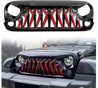 Xpccbhd Front Kidney Grill Grilles for Jeep Wrangler JK 2007-2018,Car Front Bumper Grille Grill Radiator Mesh,C-noir-rouge