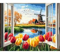 Xpdnmilq 5D Diamond Painting Kit DIY Children Adult Creative Leisure Painting Crafts Kit Home Wall Decoration - Flowers by The Window - 40x50cm