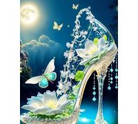 Xpdnmilq Pre Printed Cross Stitch Kits for Adults 11CT Stamped Easy Pattern Embroidery Starter Kits Needlepoint DIY Home Decor Butterfly Glass Shoes 40x50cm