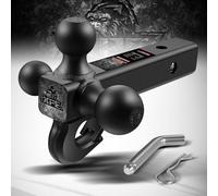 XPE Trailer Hitch Tri Ball Mount with Hook,Fits 2” Hitch Receiver,1-7/8", 2"& 2-5/16"Matt Black Plated Balls,Secure with Self-Lock Latch, 10,000 LBS GTW,for RV,SUV, ATV and Truck etc