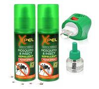 Xpel Mosquito, Bug & Insect Repellent Spray (2-Pack) + Plug-in Insect Killer with Refill | 45 Nights Protection | Indoor & Travel Use | Long-Lasting Defense for Home, Bedroom, Office & Hotel