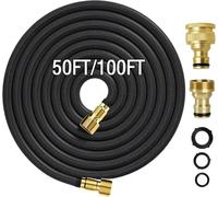 XPendHoze 100FT/30M Expandable Garden Hose, Black, Rubber, Lightweight, Kink-Free, Solid Brass Fittings, 12 Bars Max Pressure, 1.64kg, 3E+1cm Length, 5cm OD, 5cm Width, 1 Pack