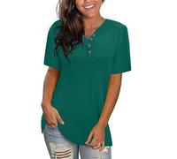 Xpenyo Ladies Sweet Casual Shirts V Neck Blouse Short Sleeve Loose Fitting Tops Pullover for Women Green Size 14 16 UK
