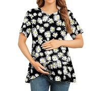 Xpenyo Women's Maternity T Shirts Short Sleeve Tiered Basic Casual Pregnancy Top, Daisy Black, M