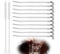 XPEX 10 Pcs Stainless Steel Straw Spoon Reusable Tea Coffee Cocktail Straws Smooth Flow Straws with 2 Cleaning Brush (Silver)