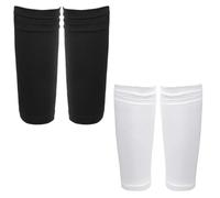 XPEX 2 Pairs Football Shin Pad Socks, Football Shin Guards, Breathable Supportive Leg Guards and Foot Protectors for Kids, Adults, Beginners, One Size (Black and White)