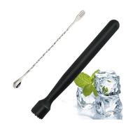 XPEX 26 cm Cocktail Pestle Made of Stainless Steel with 1 Pestle Mixing Spoon, Lemon Masher Ice Muddler for Mashing Ice Cubes and Fruits, Bartender Bar Tool Essentials