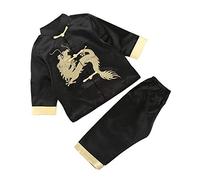 XPF Child Boy's Embroidered Dragon Chinese Kung Fu Tai Chi Suit Set Uniforms,Black-10