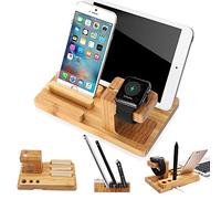 XPhonew Bamboo Charging Dock Stand for iPhone XS MAX XR 8 7 6S 6 Plus Apple Watch 2 3 4 / iWatch 38 mm & 42 mm Samsung LG Sony Smartphones