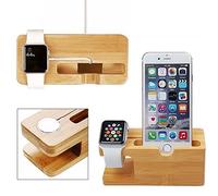 XPhonew Bamboo Wood Multifunction Charging Holder Charger Cradle Docking Station Charge Stand Compatible for iPhone 16 15 14 13 12 Pro Max Apple Watch Ulrta 10 9 8 7 6 4 3 2 iWatch Samsung Smartphones