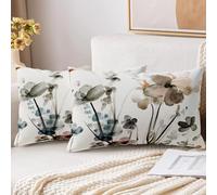 XPHZZL Cushion Cover 2 Pack 30 x 50 cm - Ink Flower Wild Flower Plant Pillow Covers for Sofa Bed Garden Outdoor Spring Decor Flower Plant with Invisible Zipper 12 x 20 Inch