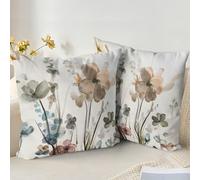 XPHZZL Cushion Cover 2 Pack 55 x 55 cm - Ink Flower Wild Flower Plant Pillow Covers for Sofa Bed Garden Outdoor Spring Decor Flower Plant with Invisible Zipper 22 x 22 Inch