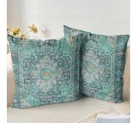 XPHZZL Cushion Covers 40 x 40 cm Set of 2 Soft Decorative Square Throw Pillow Case Boho Pillowcases for Sofa Bedroom Outdoor Home Office Car Decor with Invisible Zipper - Teal/Multi