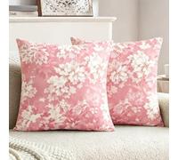 XPHZZL Cushion Covers 45x45 cm Set of 2, Vintage Floral Soft Short Plush Pillow Covers with Invisible Zipper, Retro Flower Decorative Covers for Sofa Bed Garden Living Room-Blush Pink