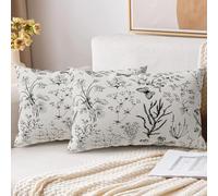 XPHZZL Cushion Covers Set of 2 Pack 30 x 50 cm Soft Sage Green Wild Flower Plant Pillow Covers for Sofa Bed Garden Outdoor Spring Decor Flower Plant with Invisible Zipper - Black/White