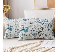 XPHZZL Cushion Covers Set of 2 Pack 30 x 50 cm Soft Sage Green Wild Flower Plant Pillow Covers for Sofa Bed Garden Outdoor Spring Decor Flower Plant with Invisible Zipper - Blue