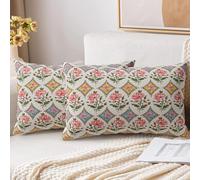 XPHZZL Cushion Covers Set of 2 Pack 30 x 50 cm Soft Vintage Floral Decorative Throw Pillow Cases Boho Pillow Cover for Sofa Bed Garden Outdoor Decor Flower Plant with Invisible Zipper 12 x 20 Inch