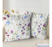 XPHZZL Cushion Covers Set of 2 Pack 40 x 40 cm - Soft Double Sided Garden Floral Decorative Pillow Covers for Sofa Bed Garden Outdoor Spring Decor with Invisible Zipper 16 x 16 Inch-Purple