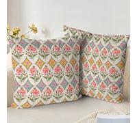 XPHZZL Cushion Covers Set of 2 Pack 40 x 40 cm Soft Vintage Floral Decorative Throw Pillow Cases Boho Pillow Cover for Sofa Bed Garden Outdoor Decor Flower Plant with Invisible Zipper 16 x 16 Inch