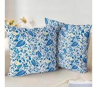 XPHZZL Cushion Covers Set of 2 Pack 45 x 45 cm Soft Vintage Floral Decorative Throw Pillow Cases Boho Pillow Cover for Sofa Bed Garden Outdoor Spring Decor Flower Plant with Invisible Zipper - Blue