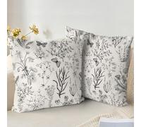 XPHZZL Cushion Covers Set of 2 Pack 50 x 50 cm Soft Sage Green Wild Flower Plant Pillow Covers for Sofa Bed Garden Outdoor Spring Decor Flower Plant with Invisible Zipper - Black/White