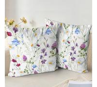 XPHZZL Cushion Covers Set of 2 Pack 65 x 65 cm - Soft Double Sided Garden Flower Floral Decorative Pillow Covers for Sofa Bed Garden Outdoor Spring Decor with Invisible Zipper 26 x 26 Inch-Purple