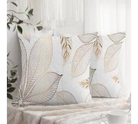 XPHZZL Cushion Covers Set of 2 Pack 65 x 65 cm - Soft Golden Leaves Pattern Decorative Pillow Covers for Sofa Bed Garden Outdoor Spring Decor with Invisible Zipper 26 x 26 Inch