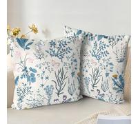 XPHZZL Cushion Covers Set of 2 Pack 65 x 65 cm Soft Sage Green Wild Flower Plant Pillow Covers for Sofa Bed Garden Outdoor Spring Decor Flower Plant with Invisible Zipper - Blue