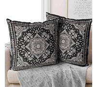 XPHZZL Cushion Covers Set of 2 Pack - Dutch Velvet Double Sided Boho Style Ethnic Pattern Design Decorative Square Pillowcases Pillow Covers 50 x 50 CM for Home Decor Sofa Bedroom Car-Black