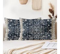 XPHZZL Pack of 2 Bohemian Style Linen Decorative Cushion Covers 30x50 cm Square Throw Pillow Covers 12x20 Inch Boho Style Pillowcases for Outdoor Home Decor Sofa Bedroom Car - Blue Brown