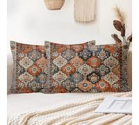 XPHZZL Pack of 2 Bohemian Style Linen Decorative Cushion Covers 30x50 cm Square Throw Pillow Covers 12x20 Inch Boho Style Pillowcases for Outdoor Home Decor Sofa Bedroom Car - Flower Orange
