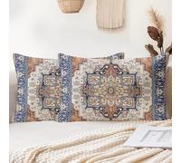 XPHZZL Pack of 2 Bohemian Style Linen Decorative Cushion Covers 30x50 cm Square Throw Pillow Covers 12x20 Inch Boho Style Pillowcases for Outdoor Home Decor Sofa Bedroom Car - Blue Edge Orange