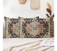 XPHZZL Pack of 2 Bohemian Style Linen Decorative Cushion Covers 30x50 cm Square Throw Pillow Covers 12x20 Inch Boho Style Pillowcases for Outdoor Home Decor Sofa Bedroom Car - Black Yellow