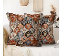 XPHZZL Pack of 2 Bohemian Style Linen Decorative Cushion Covers 40x40 cm Square Throw Pillow Covers 16x16 Inch Boho Style Pillowcases for Outdoor Home Decor Sofa Bedroom Car - Flower Orange