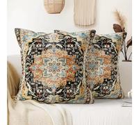 XPHZZL Pack of 2 Bohemian Style Linen Decorative Cushion Covers 40x40 cm Square Throw Pillow Covers 16x16 Inch Boho Style Pillowcases for Outdoor Home Decor Sofa Bedroom Car - Black Yellow