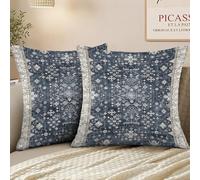 XPHZZL Pack of 2 Bohemian Style Linen Decorative Cushion Covers 40x40 cm Square Throw Pillow Covers 16x16 Inch Boho Style Pillowcases for Outdoor Home Decor Sofa Bedroom Car - Blue Brown