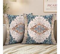XPHZZL Pack of 2 Bohemian Style Linen Decorative Cushion Covers 45x45 cm Square Throw Pillow Covers 18x18 Inch Boho Style Pillowcases for Outdoor Home Decor Sofa Bedroom Car - Blue Pink