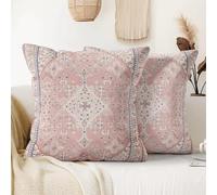 XPHZZL Pack of 2 Bohemian Style Linen Decorative Cushion Covers 45x45 cm Square Throw Pillow Covers 18x18 Inch Boho Style Pillowcases for Outdoor Home Decor Sofa Bedroom Car - Pink