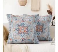 XPHZZL Pack of 2 Bohemian Style Linen Decorative Cushion Covers 45x45 cm Square Throw Pillow Covers 18x18 Inch Boho Style Pillowcases for Outdoor Home Decor Sofa Bedroom Car - Blue Orange