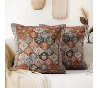 XPHZZL Pack of 2 Bohemian Style Linen Decorative Cushion Covers 50x50 cm Square Throw Pillow Covers 20x20 Inch Boho Style Pillowcases for Outdoor Home Decor Sofa Bedroom Car - Flower Orange