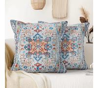 XPHZZL Pack of 2 Bohemian Style Linen Decorative Cushion Covers 50x50 cm Square Throw Pillow Covers 20x20 Inch Boho Style Pillowcases for Outdoor Home Decor Sofa Bedroom Car - Blue Orange