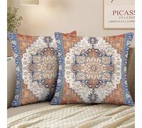 XPHZZL Pack of 2 Bohemian Style Linen Decorative Cushion Covers 50x50 cm Square Throw Pillow Covers 20x20 Inch Boho Style Pillowcases for Outdoor Home Decor Sofa Bedroom Car - Blue Edge Orange