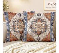 XPHZZL Pack of 2 Bohemian Style Linen Decorative Cushion Covers 55x55 cm Square Throw Pillow Covers 22x22 Inch Boho Style Pillowcases for Outdoor Home Decor Sofa Bedroom Car - Blue Edge Orange