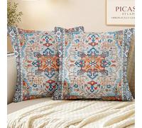 XPHZZL Pack of 2 Bohemian Style Linen Decorative Cushion Covers 55x55 cm Square Throw Pillow Covers 22x22 Inch Boho Style Pillowcases for Outdoor Home Decor Sofa Bedroom Car - Blue Orange