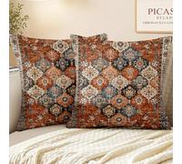 XPHZZL Pack of 2 Bohemian Style Linen Decorative Cushion Covers 55x55 cm Square Throw Pillow Covers 22x22 Inch Boho Style Pillowcases for Outdoor Home Decor Sofa Bedroom Car - Flower Orange