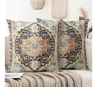 XPHZZL Pack of 2 Bohemian Style Linen Decorative Cushion Covers 60x60 cm Square Throw Pillow Covers 24x24 Inch Boho Style Pillowcases for Outdoor Home Decor Sofa Bedroom Car - Black Yellow