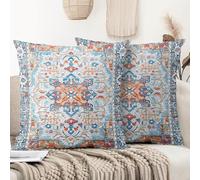XPHZZL Pack of 2 Bohemian Style Linen Decorative Cushion Covers 60x60 cm Square Throw Pillow Covers 24x24 Inch Boho Style Pillowcases for Outdoor Home Decor Sofa Bedroom Car - Blue Orange