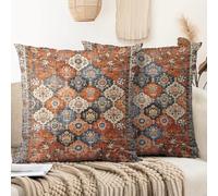 XPHZZL Pack of 2 Bohemian Style Linen Decorative Cushion Covers 60x60 cm Square Throw Pillow Covers 24x24 Inch Boho Style Pillowcases for Outdoor Home Decor Sofa Bedroom Car - Flower Orange