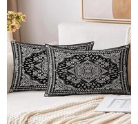 XPHZZL Pack of 2 Soft Decorative Cushion Covers 30 x 50 cm - Rectangle Cushion Covers Boho Style Ethnic Pillowcases for Home Decor Sofa Bedroom Car with Invisible Zipper 12 x 20 Inch - Black